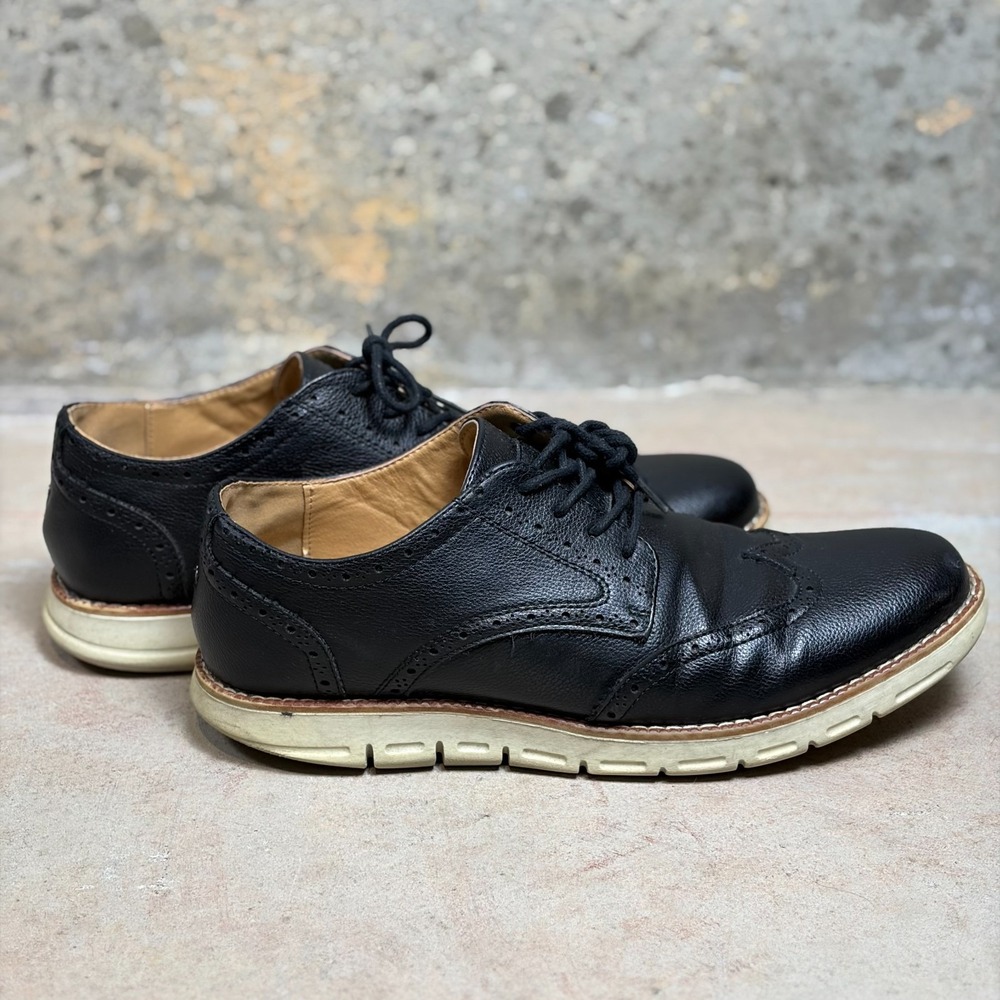 Nautica Wingdeck Pebbled Oxford Mens US 10 Black Leather Round Toe Dress Shoes